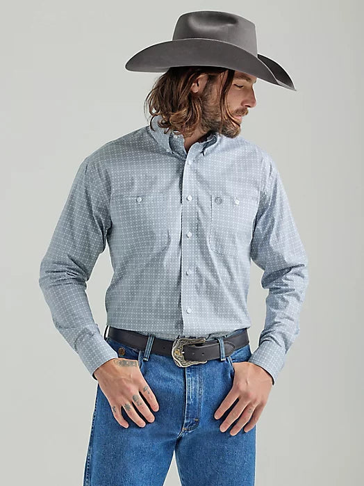 Casual And Versatile WRANGLER GEORGE STRAIT LONG SLEEVE TWO POCKET BUTTON DOWN PRINT SHIRT IN GREY