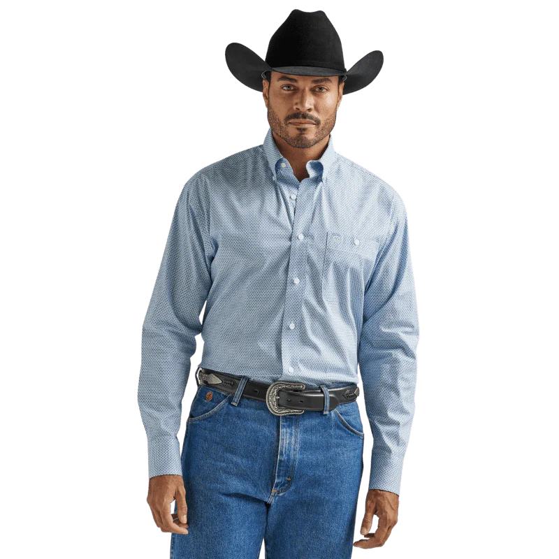 Sexy Fun Wrangler George Strait Long Sleeve Blue Print Shirt