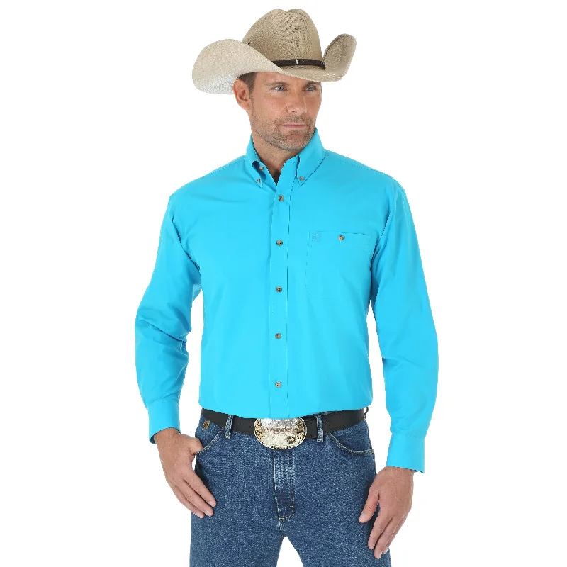 Playful Style Wrangler George Strait Turquoise Long Sleeve Shirt