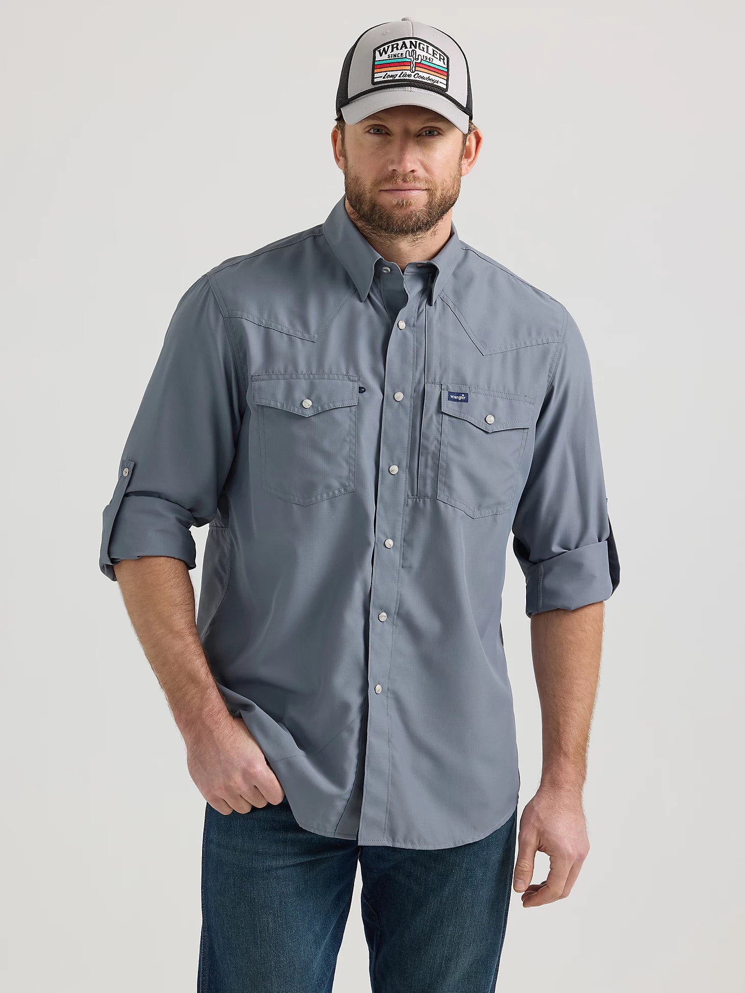 Advanced Design Wrangler Performance Snap Flint Grey Long Sleeve Solid Shirt