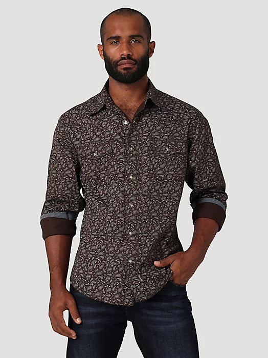 Tropical Style WRANGLER RETRO PREMIUM BROWN PAISLEY SNAP PRINT SHIRT