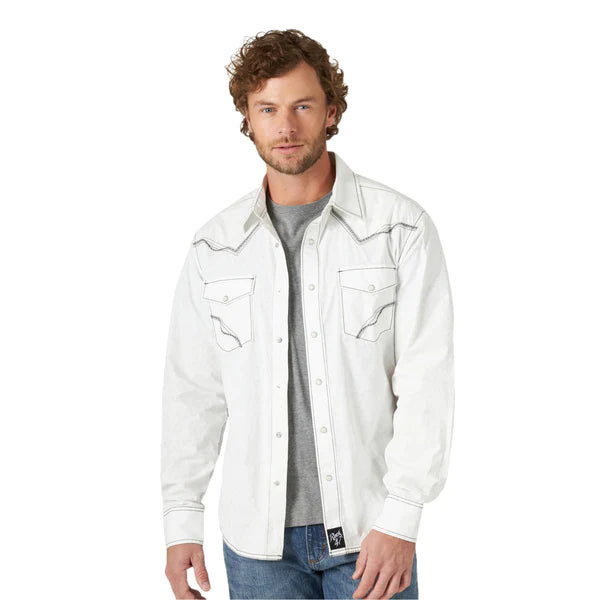 Youthful Style Wrangler Rock 47 Men's Modern White Snap Shirt