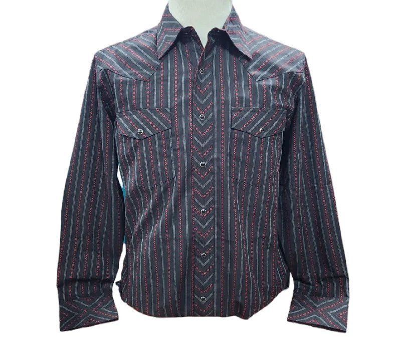 Wandering freely WRANGLER SILVER EDITION BLACK LONG SLEEVE RED DIAMOND SNAP SHIRT