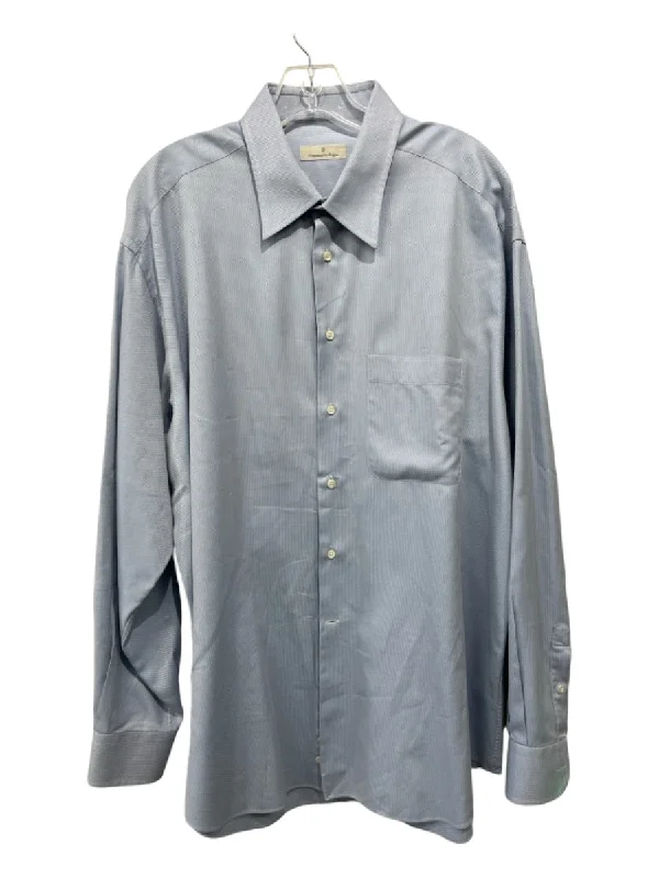 Zegna Size L Light blue Cotton Solid Front Pocket Button Down Long Sleeve Shirt