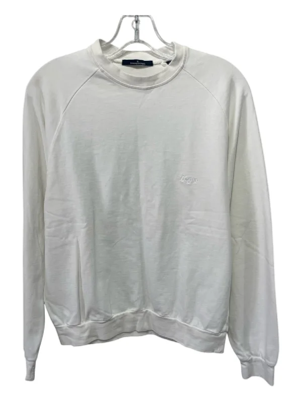 Zegna Size S White Cotton Blend Solid Sweatshirt Men's Long Sleeve Shirt