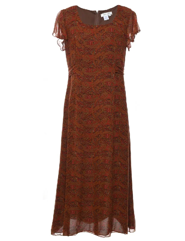 100% Silk Paisley Pattern Maxi Dress - M