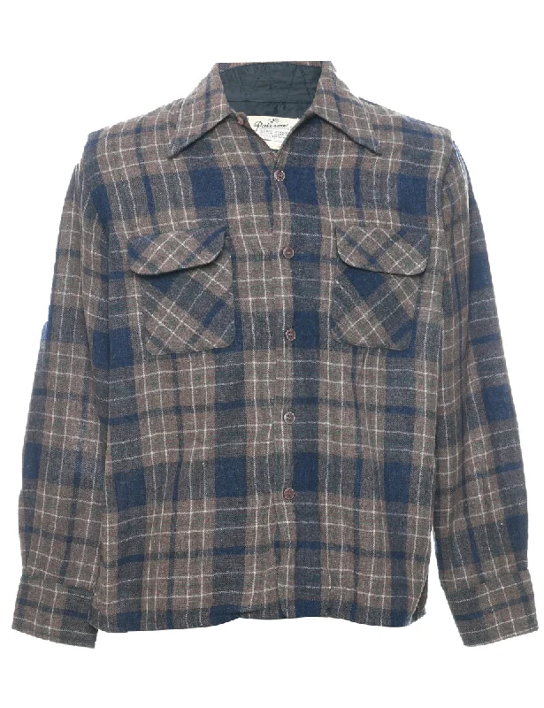 1970s Light Brown Checked Shirt - M