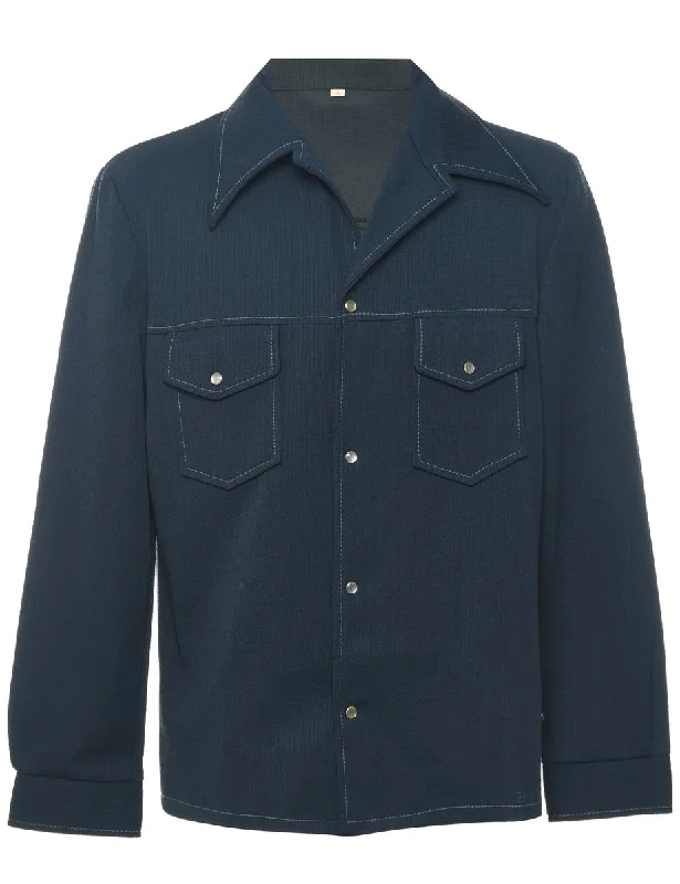 1970s Navy Contrast Stitch Shirt - L