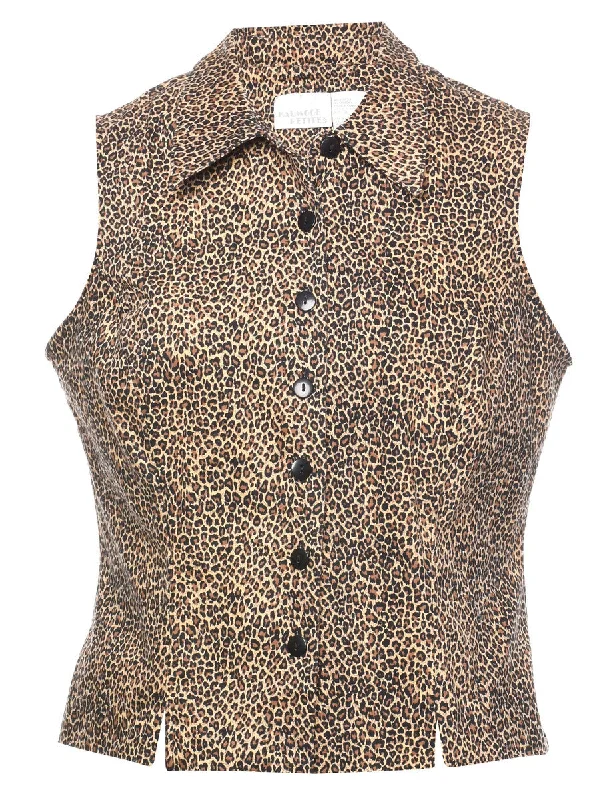 1990s Leopard Print Button-Front Waistcoat  - M