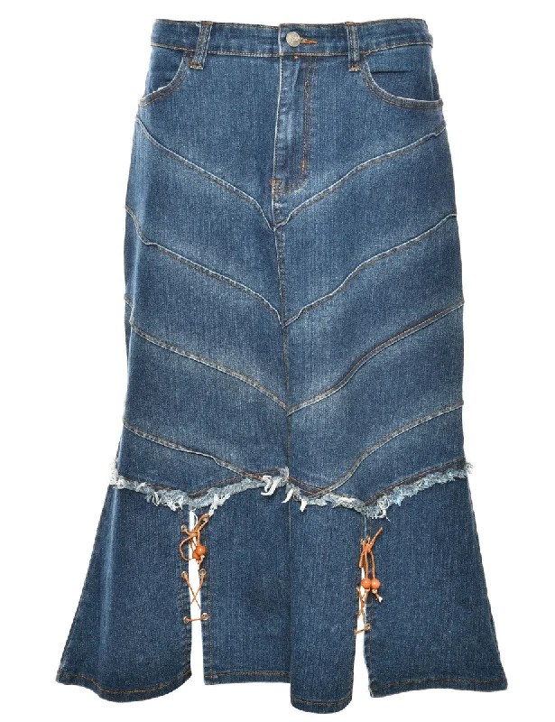 A-Line Corset Detail 1990s Denim Skirt - M