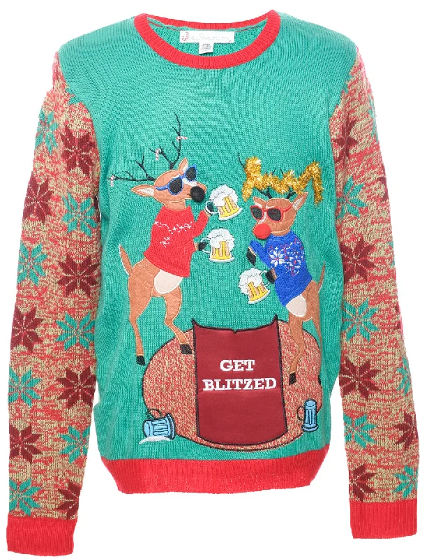 Animal Knit Christmas Jumper - M