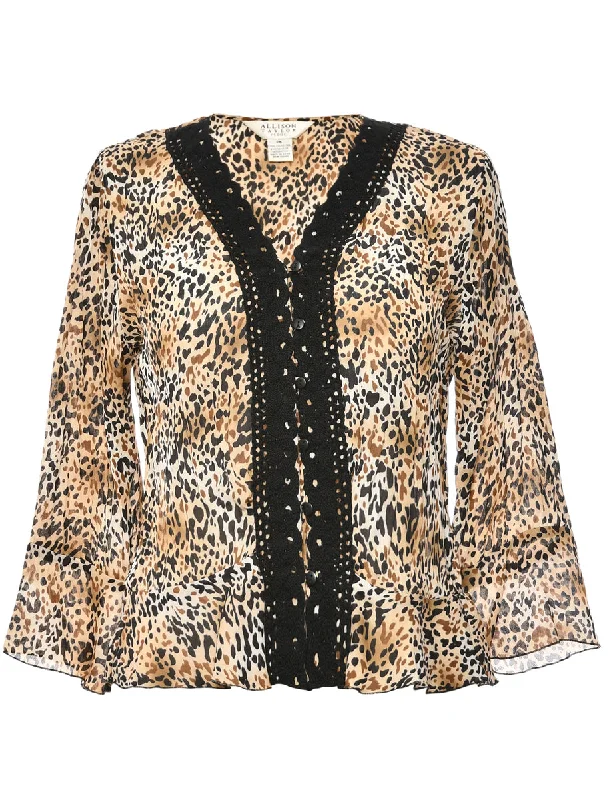 Animal Print Brown Blouse - M