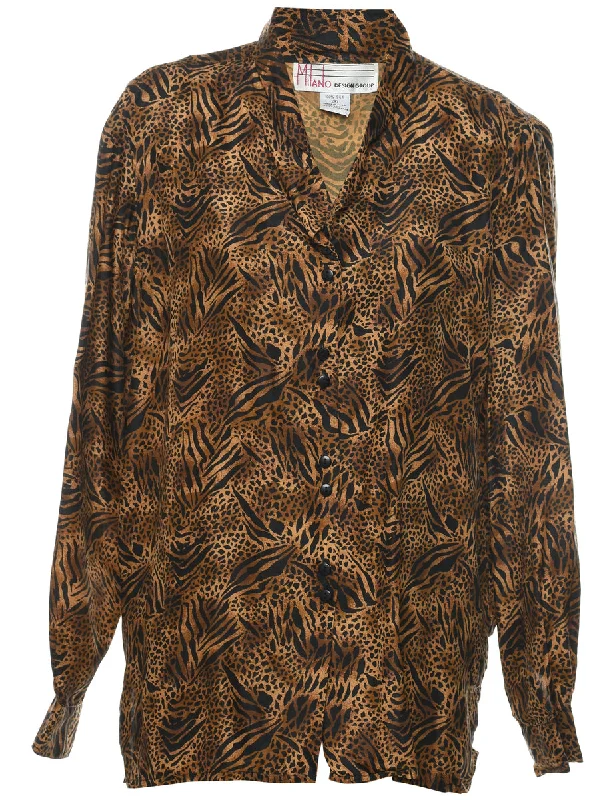 Animal Print Silk Blouse - M