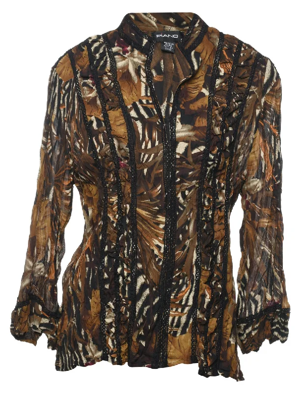 Animal Print Smocked Blouse - XL