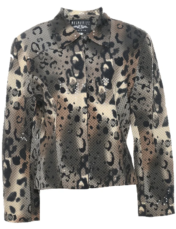 Animal Print Y2K Sparkly Zip-Front Evening Jacket - M