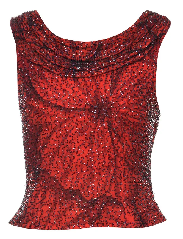 Beaded Black & Red 1990s Evening Top - M