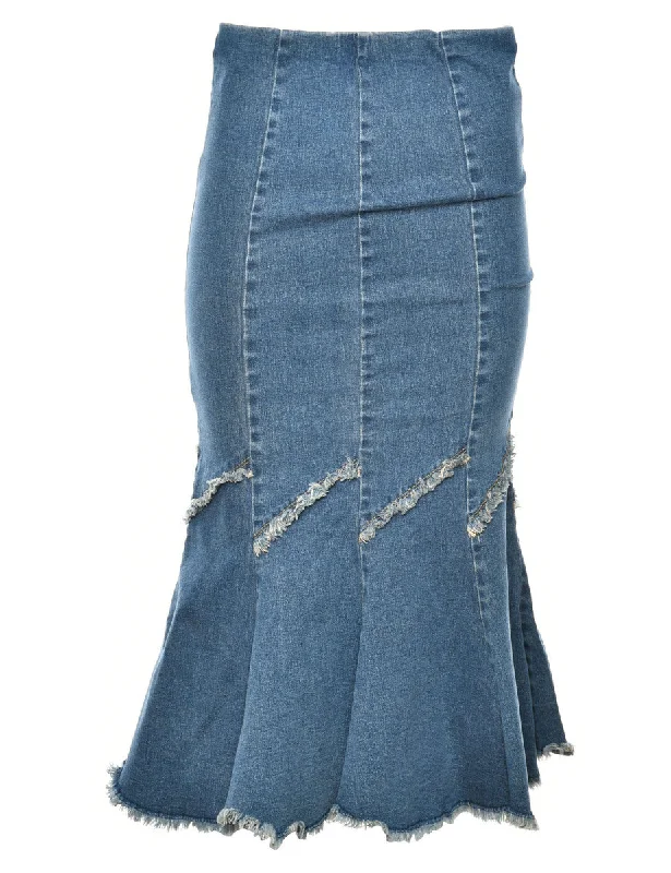 1990s Pleated & Raw Hem Denim Skirt - S