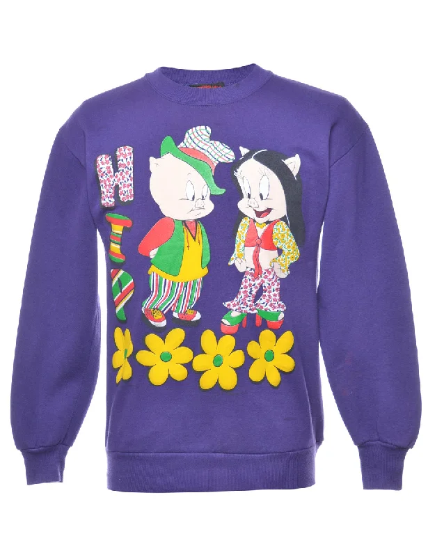 1990s Porky Pig and Petunia Pig Looney Tunes Cartoon Sweatshirt - S