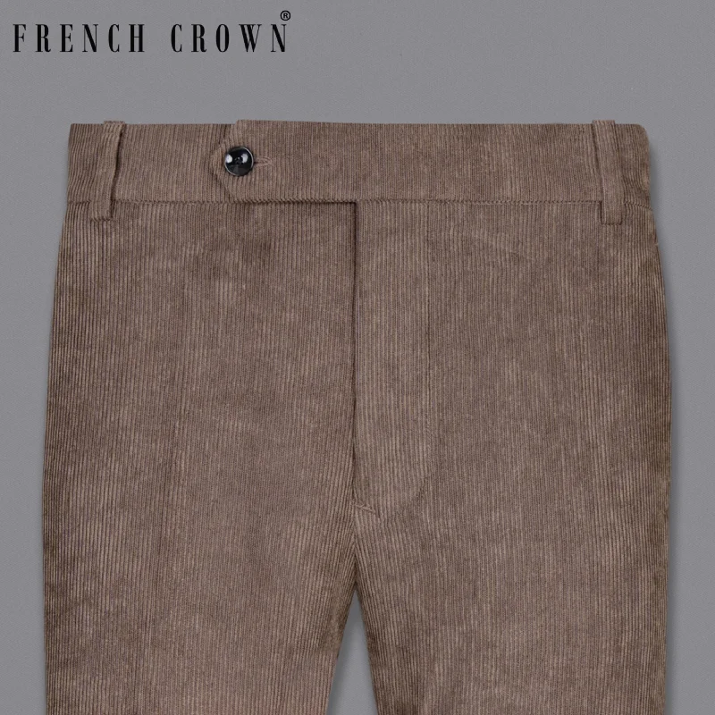 Sandstone Brown Striped Corduroy Premium Cotton Pant