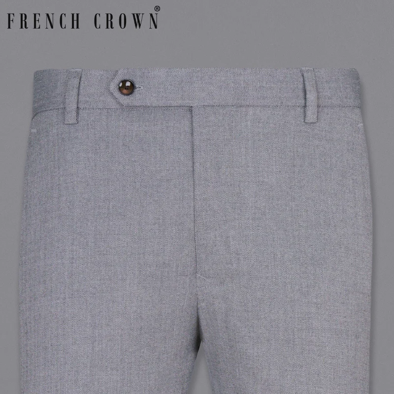 Spun Pearl Grey Herringbone Premium Cotton Pant