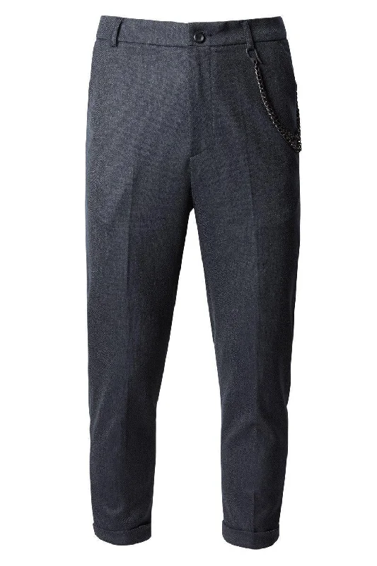 High-end Customization PATTERNED CHAIN FITTED CUFFED PANTS - NAVY