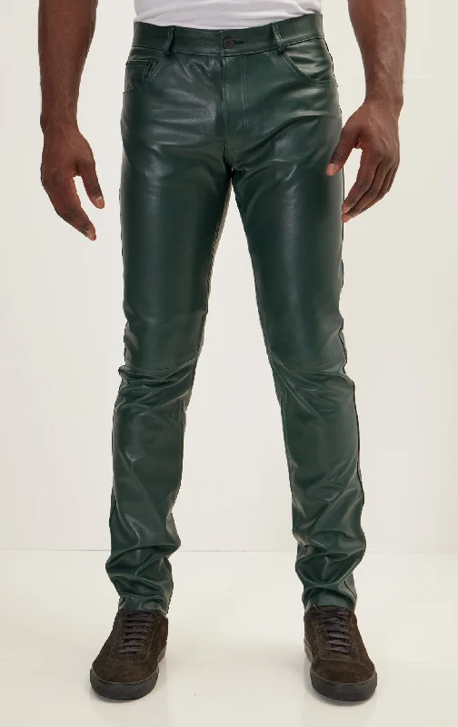 Warm Wear Genuine Lambskin Leather Pants - Green