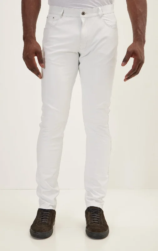Cozy Apparel Genuine Lambskin Leather Pants - White