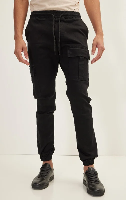 Casual Wear Cargo Jogger Pants - Black