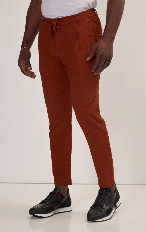 Luxury And Elegant Front Pleated Waffle Pants - Brown