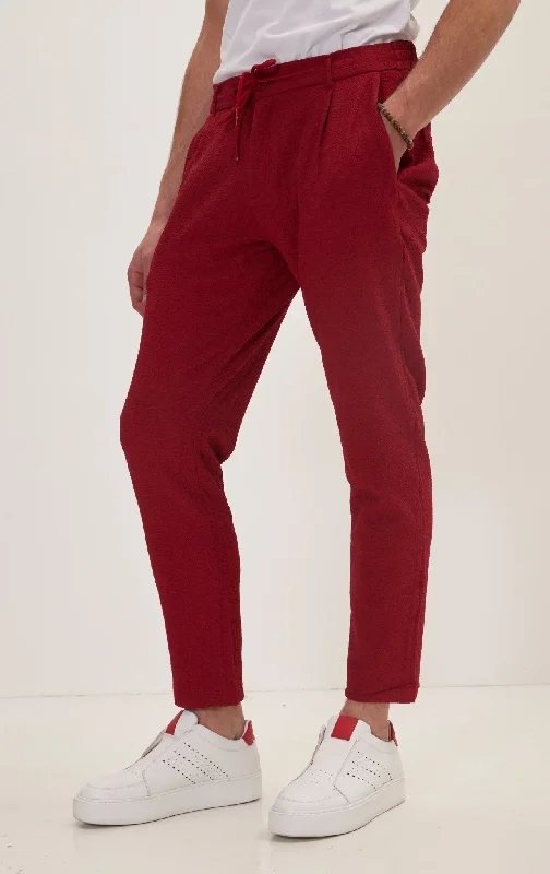 Exquisite Fabrics Front Pleated Waffle Pants - Burgundy