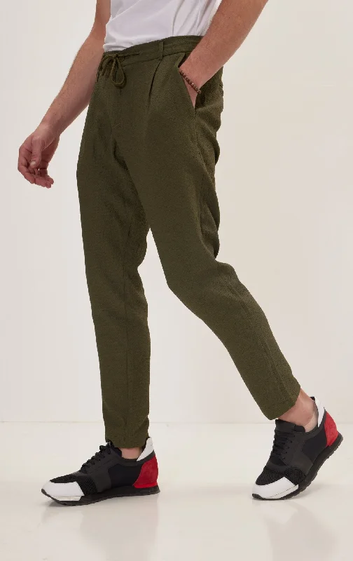 Simple And Comfortable Front Pleated Waffle Pants - Green