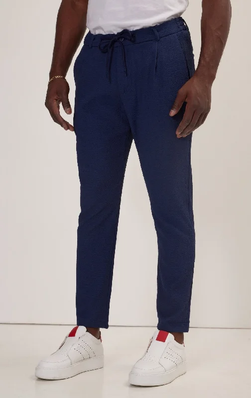 Double-sided Wear Front Pleated Waffle Pants - Navy