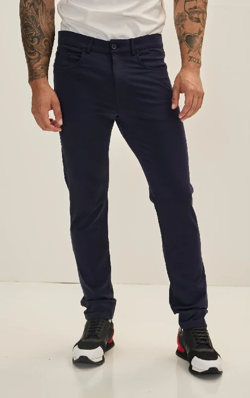Tropical Style Lightweight Fitted Casual Pants - Navy
