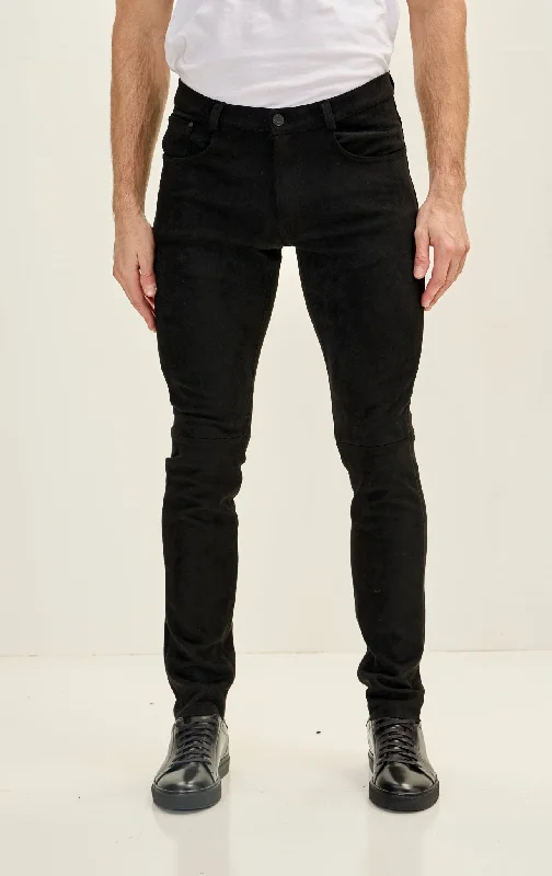 Relaxed Chic Men's Slim Tapered Microsuede Pants - Black