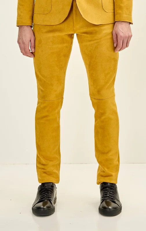 Personalized Design Men's Slim Tapered Microsuede Pants - Mustard