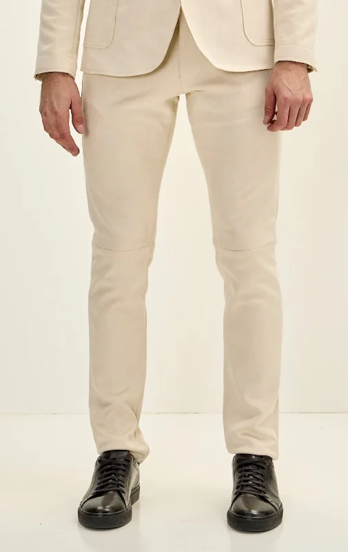 High-end Fashion Men's Slim Tapered Microsuede Pants - Off White