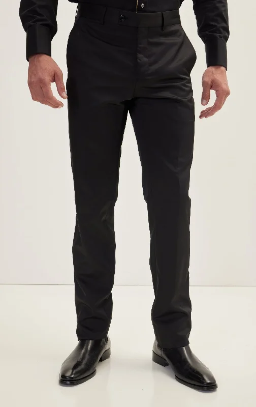 Soft Knitwear Striped Fitted Tuxedo Pants - Black