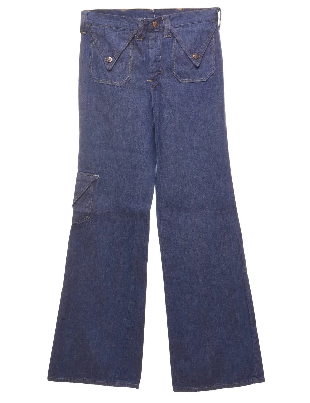 Low-key Luxury Dark Wash Flared Y2K Cargo Jeans - W29 L34