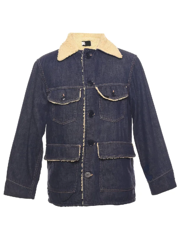 Relaxed And Casual Dark Wash Shearling Denim Jacket - L
