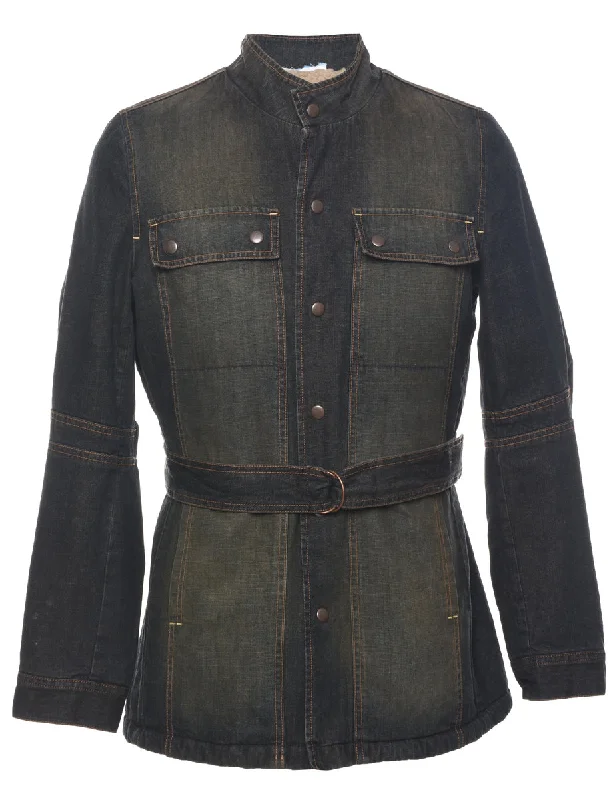 Casual Street Dark Wash Shearling Denim Jacket - L