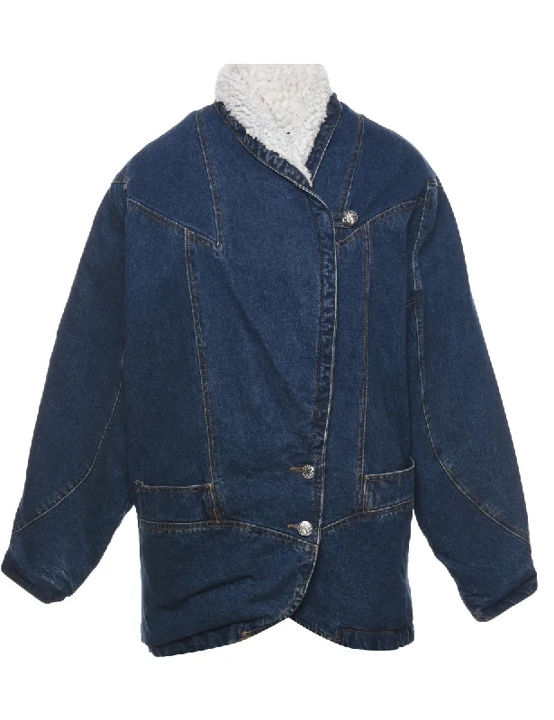 Elegant Tailoring Dark Wash Shearling Denim Jacket - M