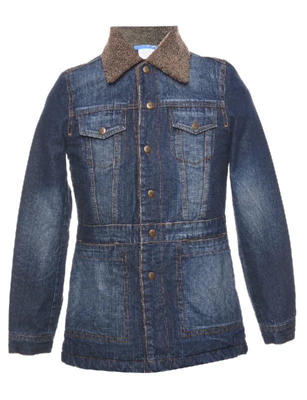 Wearable At Home Or Out Dark Wash Shearling Denim Jacket - XS