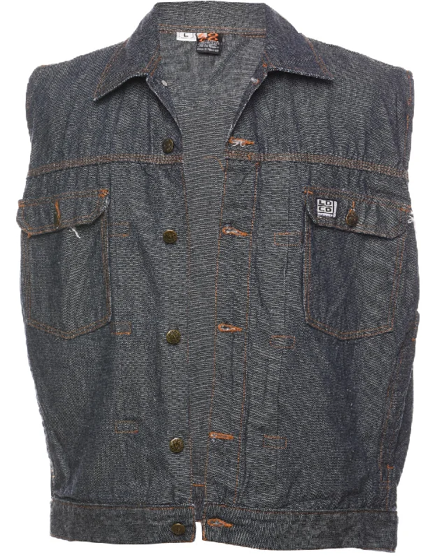 Unique Design Dark Wash Sleeveless Denim Jacket - L