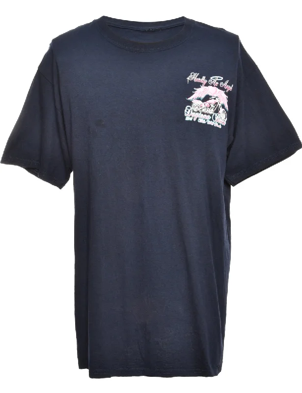 Carefree Daytona Beach Navy Printed T-shirt - M