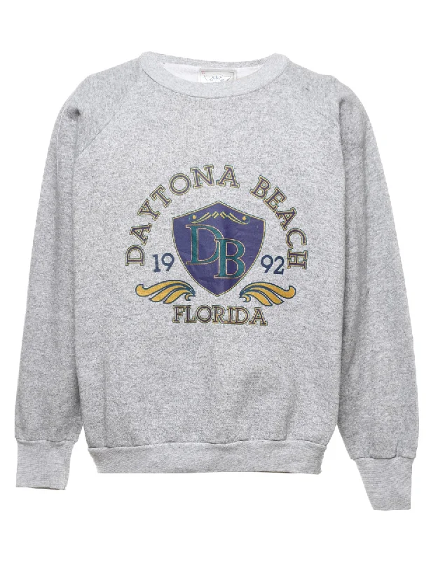 Sports Design Daytona Beach Printed Light Grey Sweatshirt - L