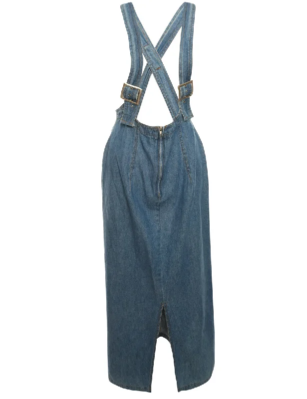 British Fashion Denim Maxi Skirt With Straps - L