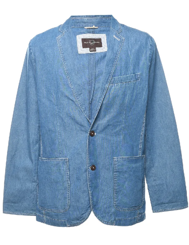 Stretch Design Denim Medium Wash Blazer - M