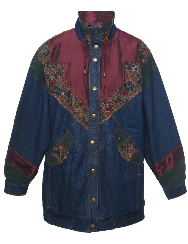 Embroidery Design Denim Popper Front Coat - M