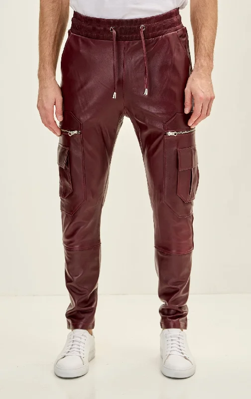 Playful Style Men's Genuine Leather Destination Joggers - Burgundy