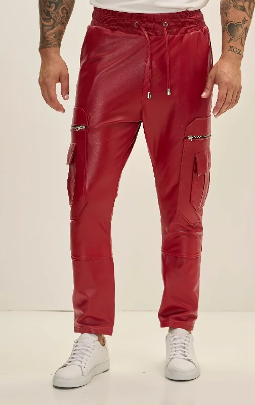 Fashion Elements Men's Genuine Leather Destination Joggers - Red